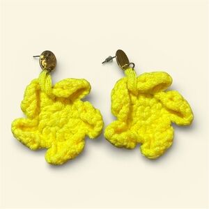 Handmade Yellow Crochet Flower Earrings – 1.5” Boho Statement Fiber Jewelry
